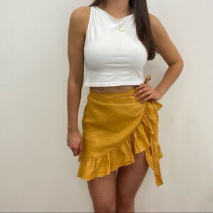 NWT Yellow Posse Linen Wrap Skirt with Ruffles & Side Tie